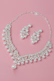 Pearl Rhinestone Pendant Necklace Earrings Tiara Jewelry Set