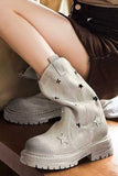 Fashion Grey Mid Calf Round Toe Slip On Boots