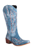 Classic Black Embroidered Pointed Toe Knee High Wide Calf Cowgirl Boots