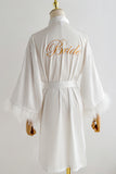 Red Bride Bridesmaid Tea-Length Robe with Feather