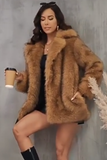 Brown Open Front Shaggy Faux Fur Women's Coat