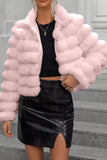 Pink Stand Collar Quilted Short Faux Fur