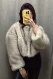 Black V Neck Midi Fitted Faux Fur Women's Coat