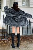 Stylish Black White Midi Faux Fur Women's Coat