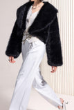 Black Cropped Faux Fur Open Front Fluffy Short Coat