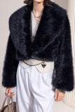 Black Cropped Faux Fur Open Front Fluffy Short Coat