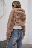 Black Fluffy Faux Fur Zip Up Short Coat