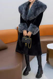 Fluffy Black Faux Fur Long Overcoat with Belt