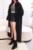 Black Open Front Faux Fur Maxi Women's Coat