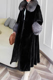 Black Lapel Neck Velvet Maxi Women's Coat