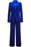 Royal Blue Velvet Single Button Women's Suits