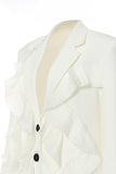 White Notched Lapel Women Blazer With Ruffles