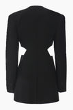 Black Slim Fit Cut-out Women Collarless Blazer