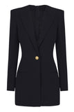 Lake Blue Peak Lapel Long Sleeves One Button Women Blazer