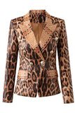 Leopard Print Peak Lapel Long Sleeves Women Blazer