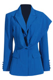 Royal Blue Asymmetrical Notched Lapel Women Blazer