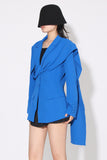 Royal Blue Asymmetrical Notched Lapel Women Blazer