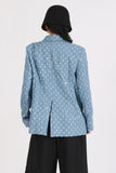 Sparkly Blue Notched Lapel Women Blazer with Sequins