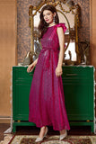 Fuchsia Ruffle Sleeves Long Prom Dress