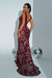 Apricot Floral Mermaid Long Prom Dress