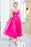 Fuchsia A Line Spaghetti Straps Prom Dress with Bow