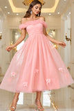 Pink A Line Off The Shoulder Prom Dress with Lace Up Back