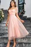 Pink A Line Maxi Formal Dress With Lace