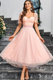 Pink A Line Maxi Formal Dress With Lace