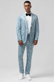 Light Blue Notched Lapel 2 Piece Jacquard Men's Prom Suits