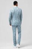 Light Blue Notched Lapel 2 Piece Jacquard Men's Prom Suits