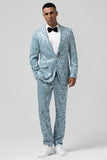 Light Blue Notched Lapel 2 Piece Jacquard Men's Prom Suits