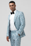 Light Blue Notched Lapel 2 Piece Jacquard Men's Prom Suits