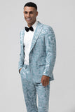 Light Blue Notched Lapel 2 Piece Jacquard Men's Prom Suits