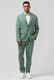 Grey Green Peak Lapel Single Breasted 2 Piece Men's Prom Suits