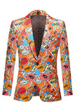 Orange Notched Lapel Graffiti 2 Piece Men's Suit