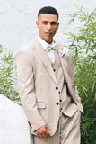 Ivory Peak Lapel Pinstripe Single Breasted 3 Piece Men's Wedding Suits