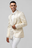 Ivory Pattern Printed Shawl Lapel Men‘s Prom Blazer