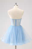 Sky Blue A Line Sweetheat Corset Tulle Homecoming Dress with Sequins