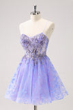 Sparkly Lilac A Line Spaghetti Straps Short Homecoming Dress with Sequins