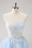 Blue A Line Spaghetti Straps Short Homecoming Dress with Appliques