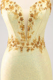 Sparkly Yellow Spaghetti Straps Tight Homecoming Dress with Sequins