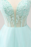 Green A Line Spaghetti Straps Corset Short Homecoming Dress