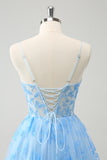 Blue A Line Spaghetti Straps Corset Glow In The Dark Homecoming Dresses