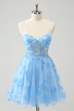 Blue A Line Spaghetti Straps Corset Glow In The Dark Homecoming Dresses