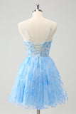 Blue A Line Spaghetti Straps Corset Glow In The Dark Homecoming Dresses