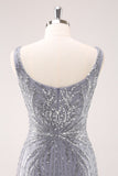 Sparkly Grey Square Neck Short Tight Homecoming Dress with Sequins