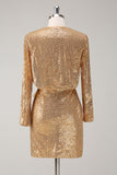 Golden Glitter V Neck Short Tight Party Dress