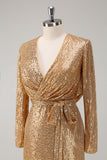 Golden Glitter V Neck Short Tight Party Dress