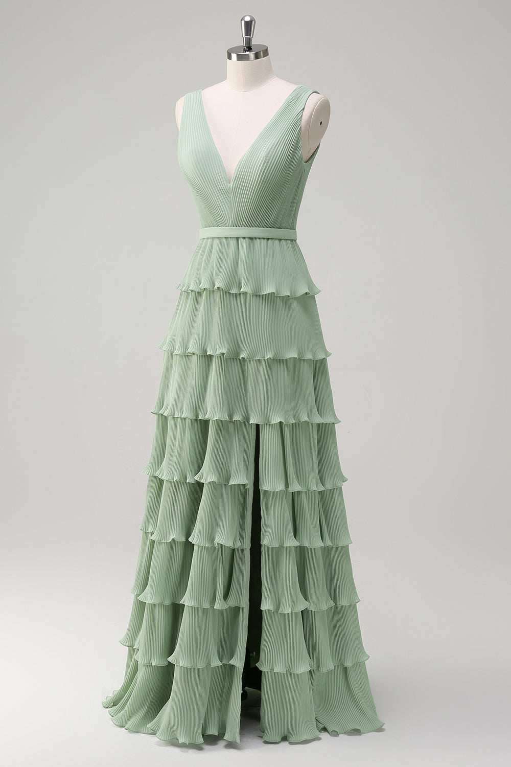 Zapaka Women Dusty Sage Bridesmaid Dress A Line V-Neck Chiffon Ruffled Tiered Long Wedding Guest Dress, Chiffon Color / US12 Zapaka Women Dusty Sage Bridesmaid Dress A Line V-Neck Chiffon Ruffled Tiered Long Wedding Guest Dress, Chiffon Color / US12