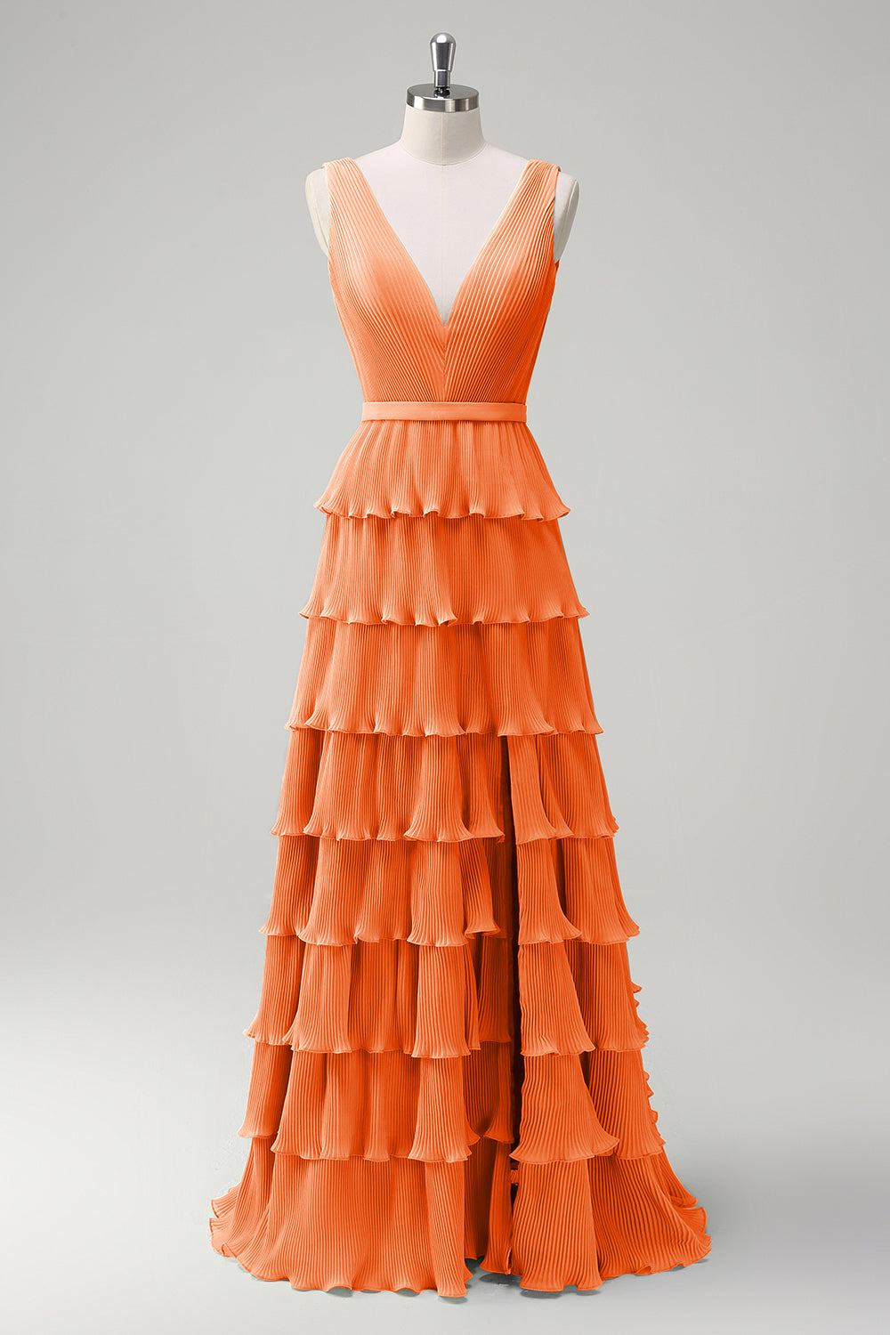 Zapaka Women Dusty Sage Bridesmaid Dress A Line V-Neck Chiffon Ruffled Tiered Long Wedding Guest Dress, Orange / US2 Zapaka Women Dusty Sage Bridesmaid Dress A Line V-Neck Chiffon Ruffled Tiered Long Wedding Guest Dress, Orange / US2